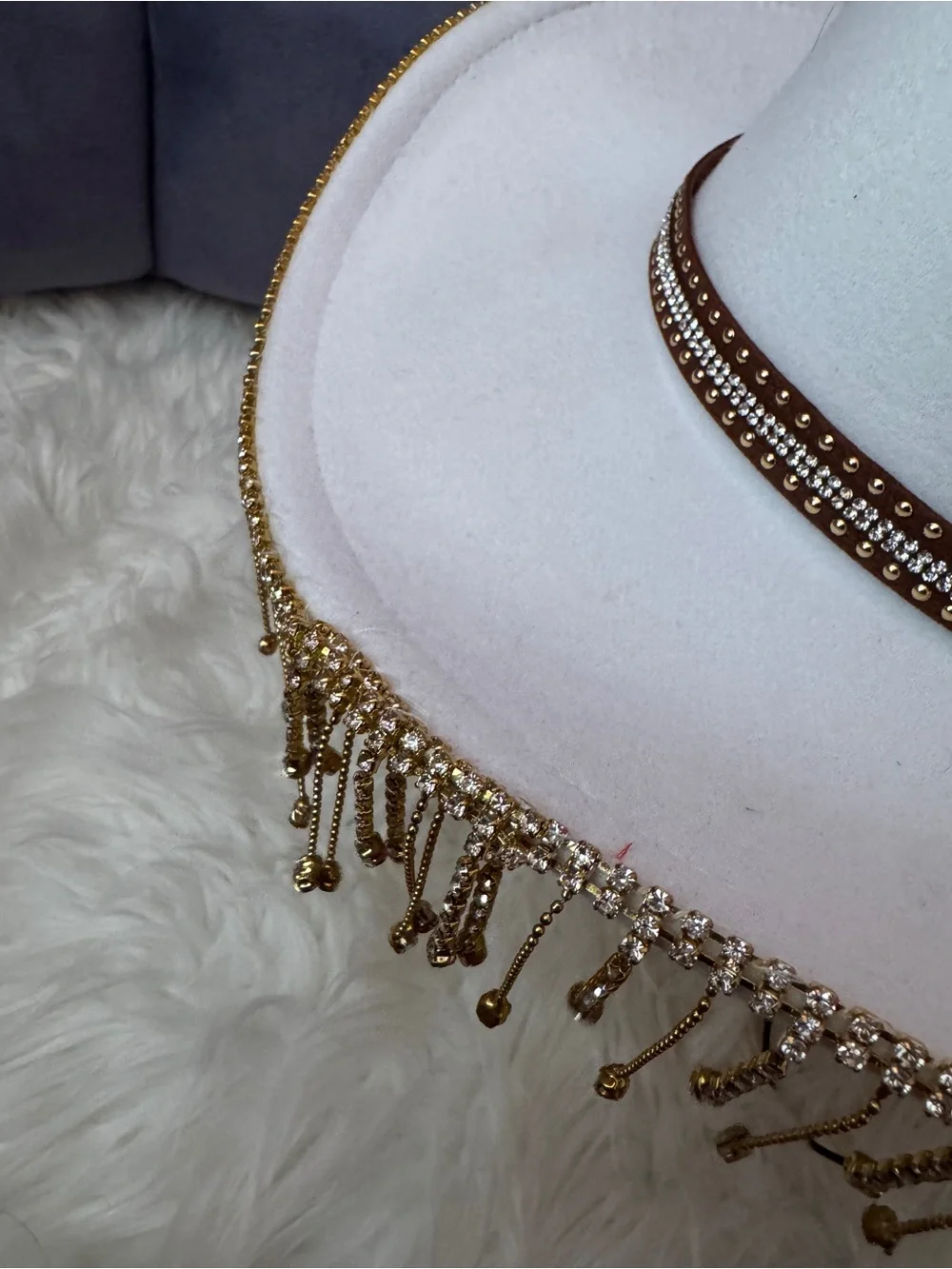 Stetson White Cowboy Hat with Gold Beaded Fringe